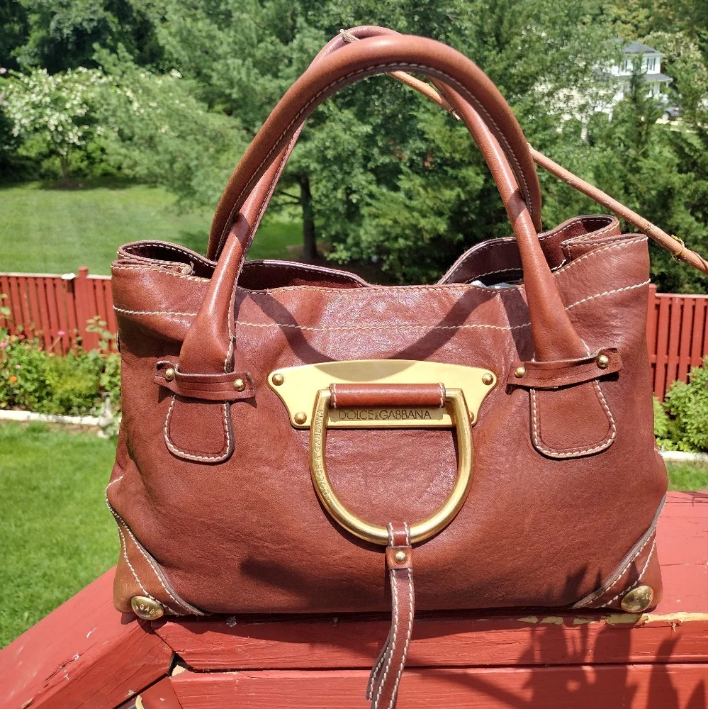 Dolce & Gabbana D_ Ring Satchel Brown Leather With Gold Hardware  vintage
